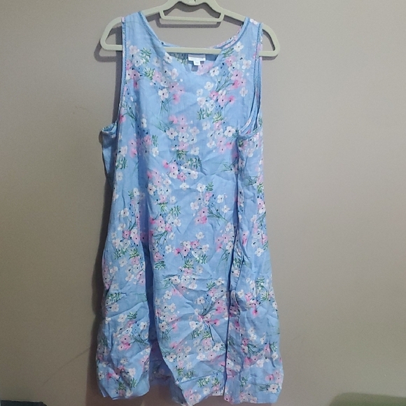 J. Jill Dresses & Skirts - J Jill Love Linen Floral Blue Sleeveless Shift Dress Size XL